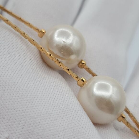 Necklace Faux Pearl & Gold Tone Double Strand Classic Necklace #443 - Picture 8 of 11